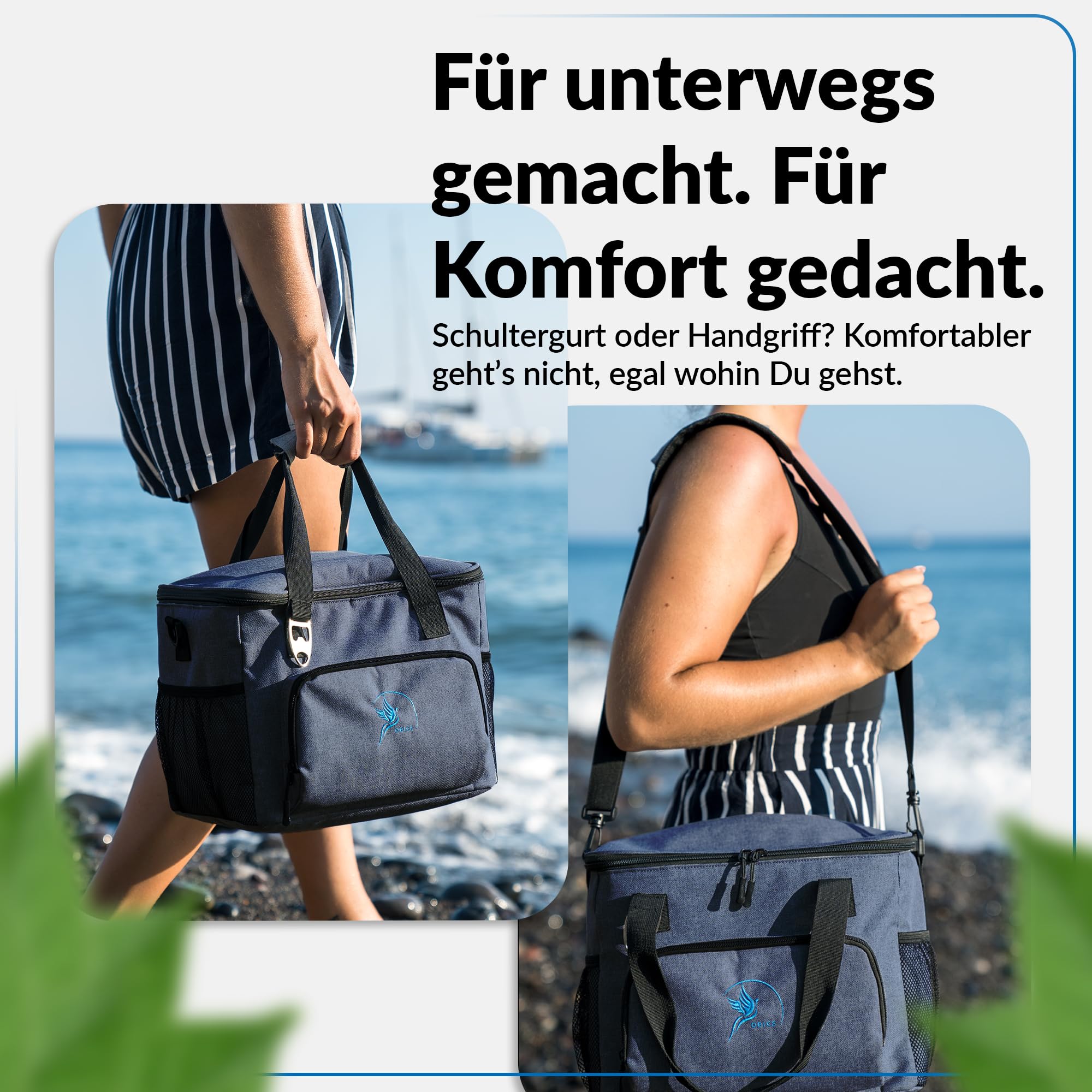 Obics® Kühltasche 20L & 30L (faltbar) 10-12 Stunden kühlen - isolierte Einkaufstasche & Lunchtasche mit Flaschenöffner & Auslaufsicherem PEVA-Material für Arbeit, Büro, Picknick, Einkaufen & Baustelle