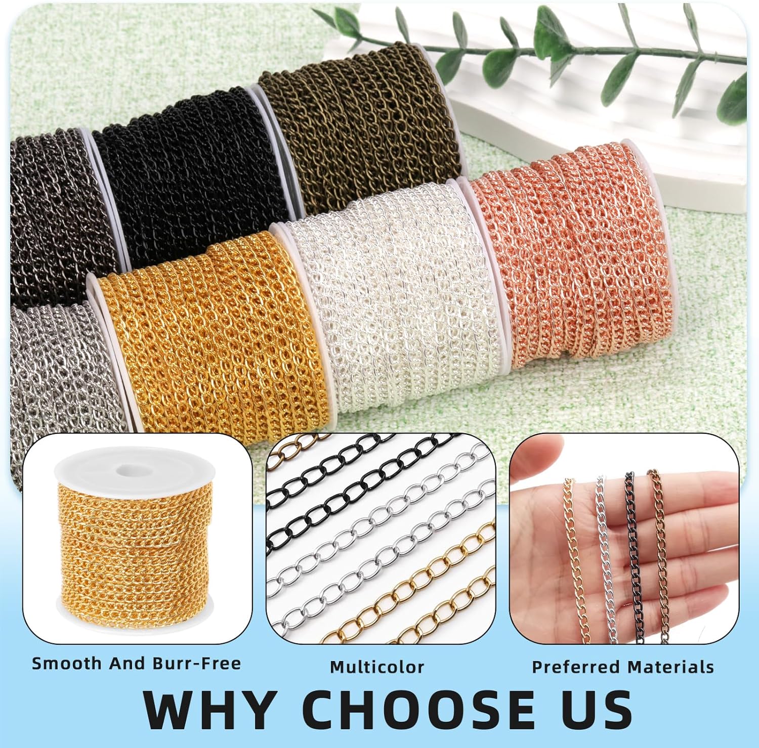 Glarks 102Pcs 30 Feet Jewelry Chains Set Black Cable Link Chains Link Rolls Bulk Twisted Links Chain Necklace Jewelry Making Chains with Lobster Clasps and Jump Rings for Necklace Jewelry Making - Image 4