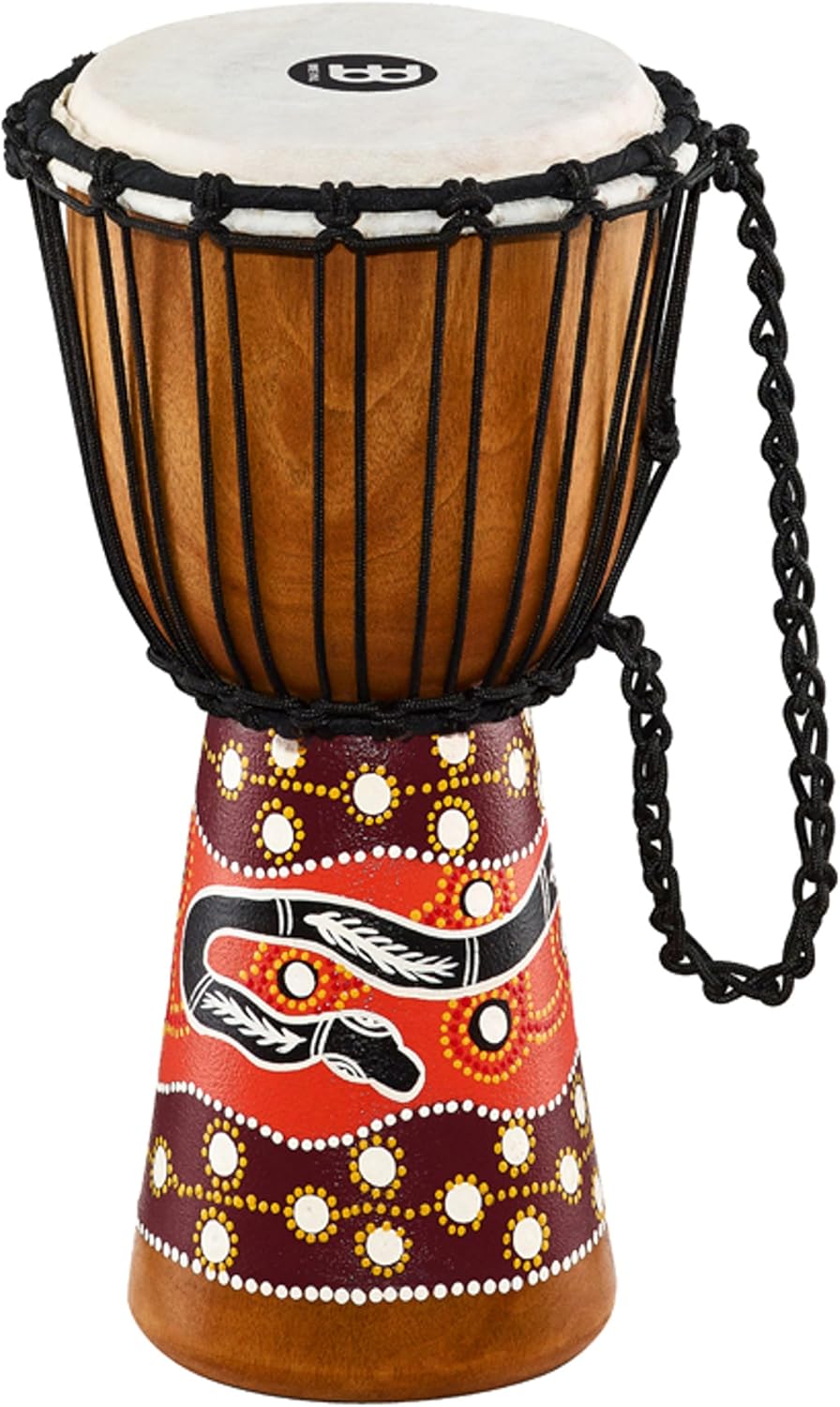 Meinl Percussion HDJ5-S Python Series Rope Tuned Mahogany Wood Djembe with Goat Skin Head, Small, 8"