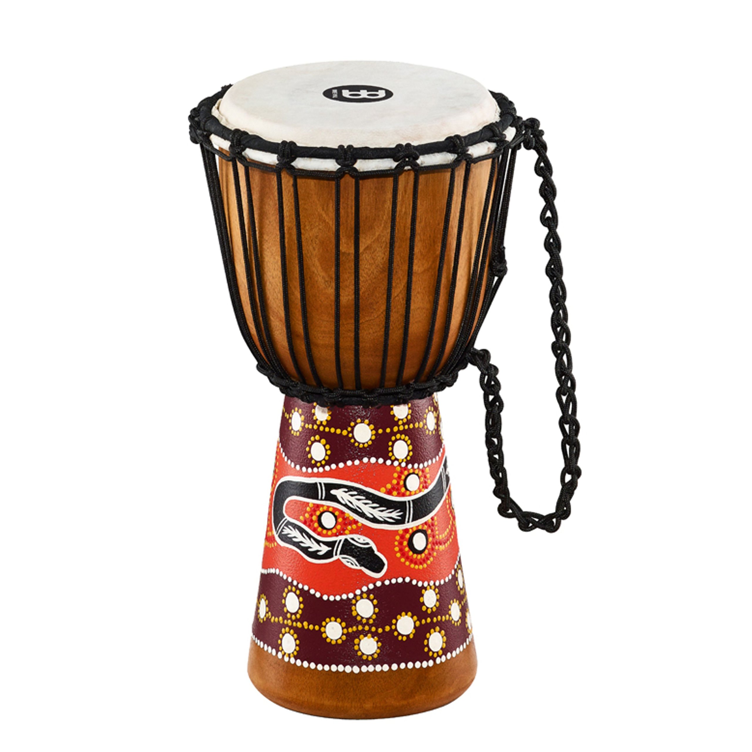 Petit djembé en bois Meinl HDJ5-S avec cordes et sangle motif python