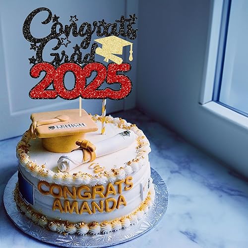 Miniatura 10 de 1 decoración de pastel de graduación con purpurina azul 2023 para niña 2023, secundaria, universidad, suministros de decoración para fiesta de