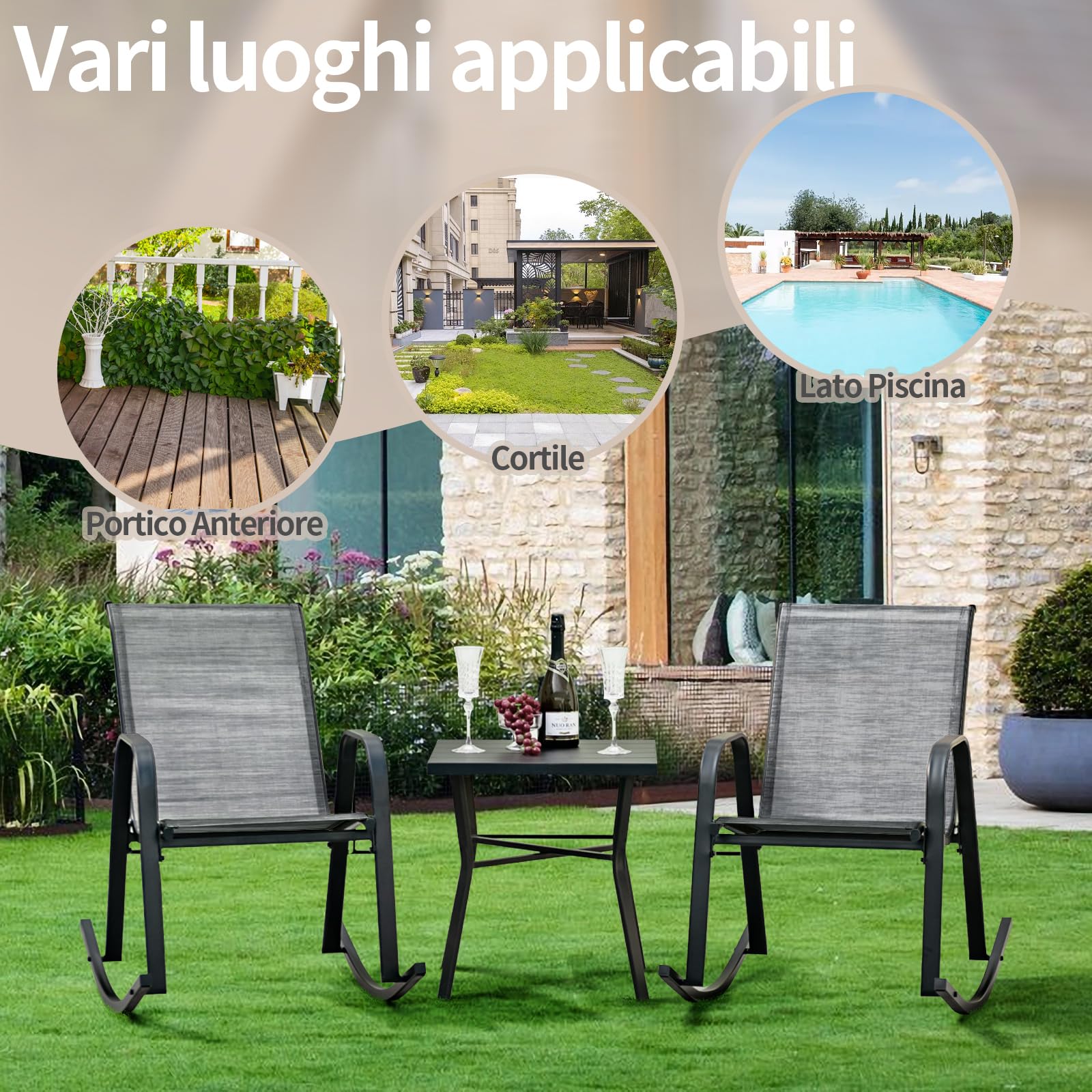 COSTWAY Sedie a Dondolo da Giardino 2 Pezzi, Dondoli da Esterno Ergonomici in Textilene Traspirante e Movimento Dolce, Sedie Dondolo da Balcone Terrazzo Giardino, Portata 150 kg (Grigio)
