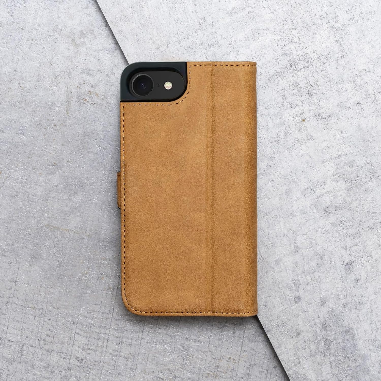 Porter Riley - Leather Case Compatible with iPhone 16e / iPhone 17e. Premium Genuine Leather Stand/Cover/Wallet/Flip Case with Card Slots & Horizontal Stand (Tan)