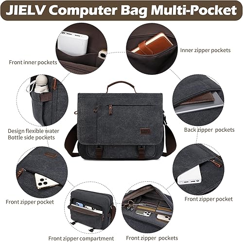 Miniatura 4 de JIELV Computer Messenger Bag for Man,15.6 Inch Laptop Shoulder Bag Waterproof Canvas Briefcase for Office Work Business