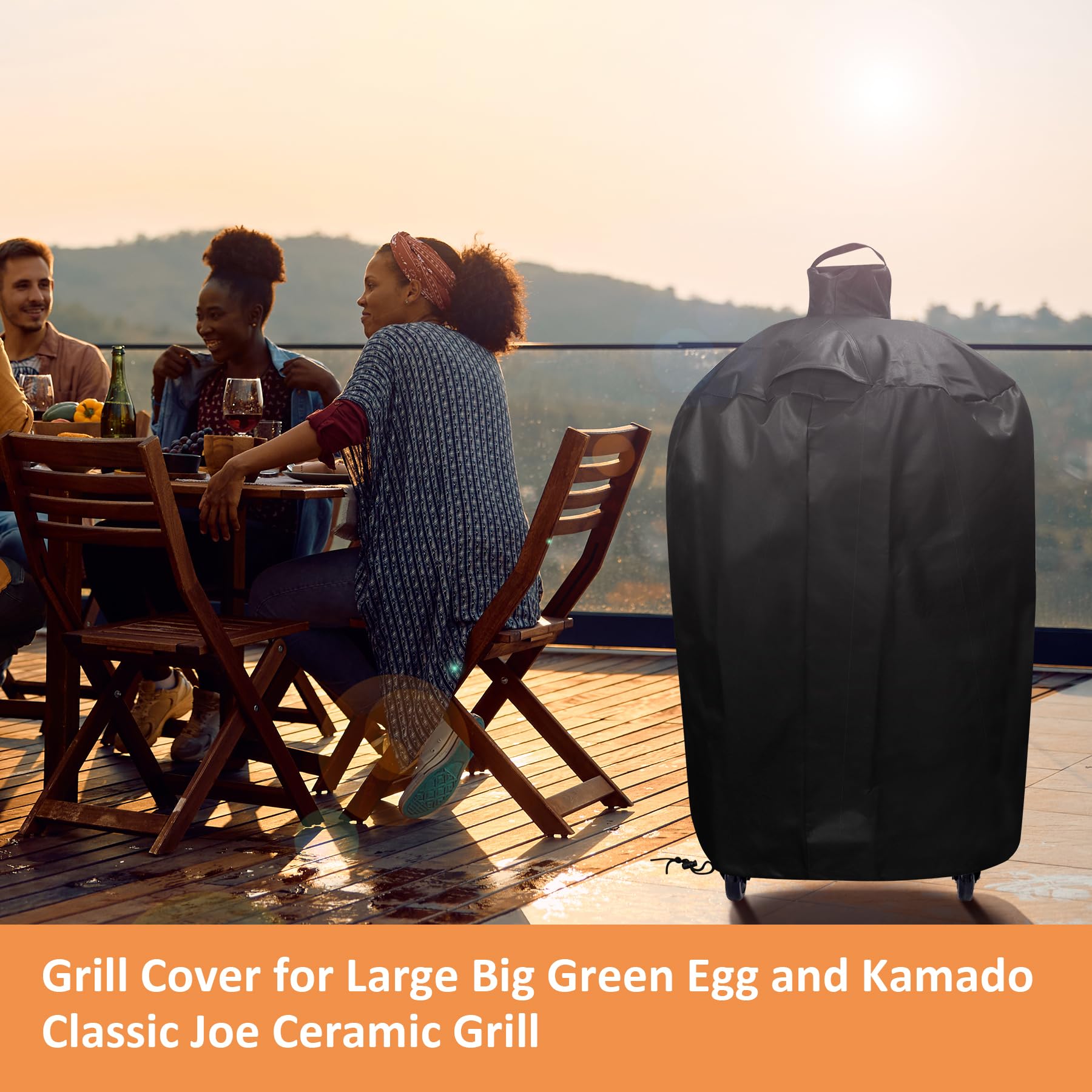 Copertura per griglia grande Big Green Egg e Kamado Classic Joe griglia in ceramica, diametro 73 cm, impermeabile, copertura completa, accessori per barbecue all'aperto