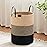 VIPOSCO Tall Laundry Basket, Large Dirty Clothes Hamper with Leather Handle, Woven Rope Storage Basket for Blanket, Toy In Living Room, Bathroom, Bedroom - 58L Brown & Black