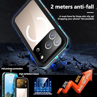IP68 Waterproof Case for iPhone 17 Pro, MagSafe Compatible, Teal