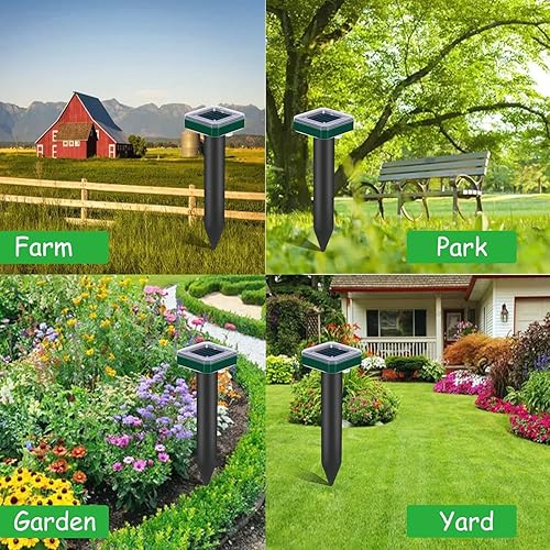 Miniatura 6 de Repelente de topos alimentado por energía solar, paquete de 4 repelentes de serpientes, ultrasónico para patio, potente trampa de toro, repelente de