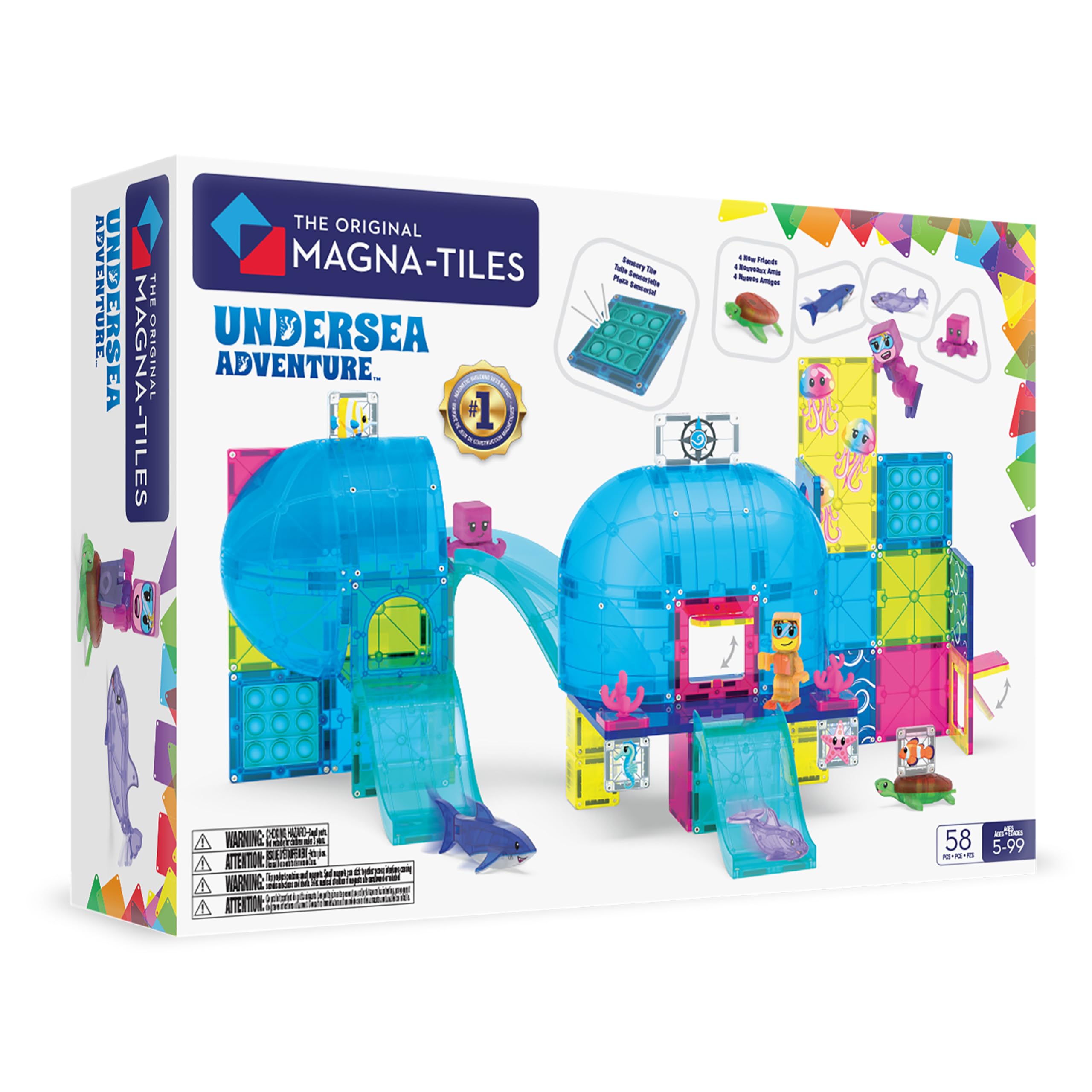 Magna-Tiles Undersea Adventure - Juego de construcción magnética de 58 piezas, la marca original de construcción magnética