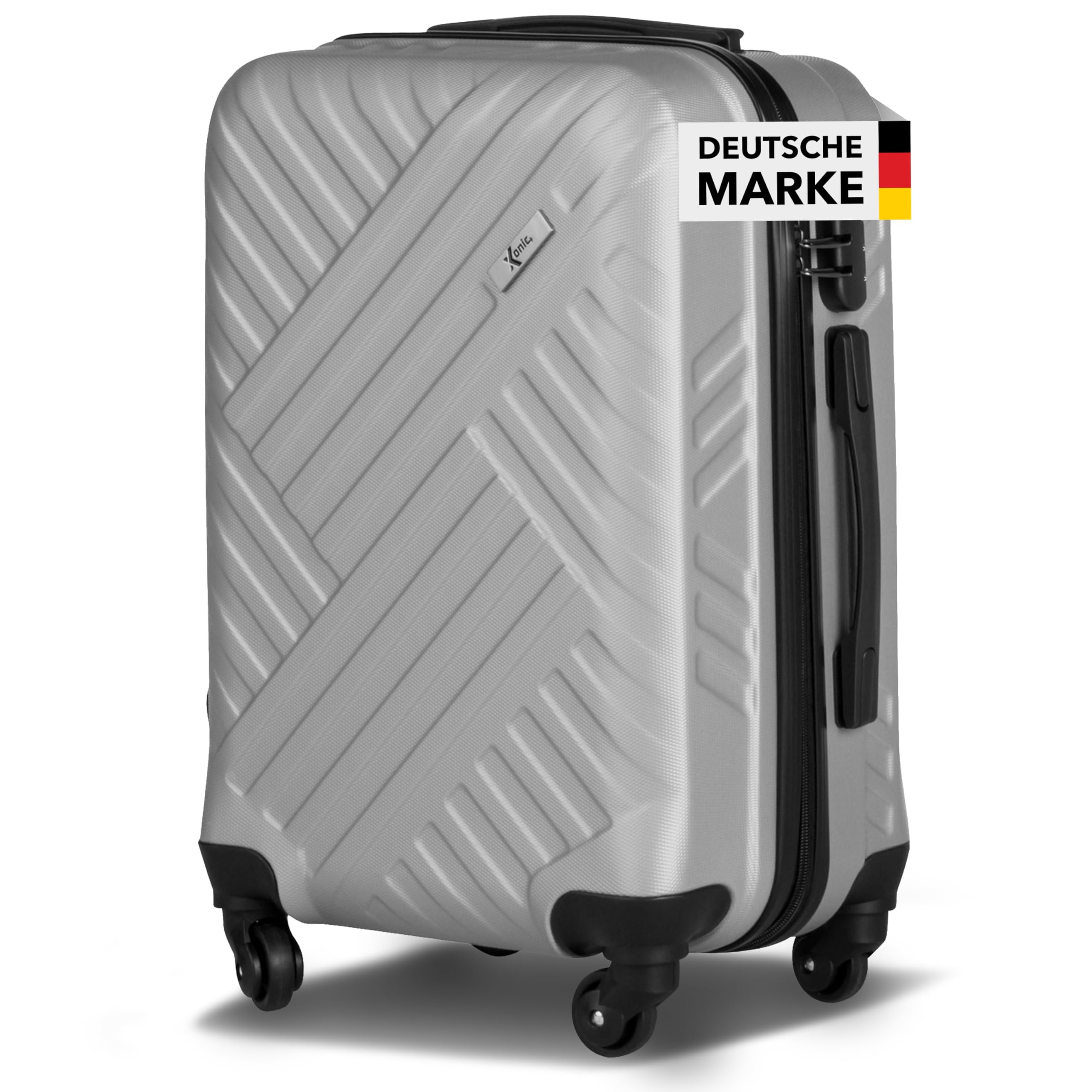 Xonic Design Reisekoffer mit Rollen– ABS Hartschalenkoffer mit 360° Leichtlauf-Rollen – hochwertige Koffer Trolleys mit Zahlenschloss in M, L, XL oder Set – Handgepäck Koffer, Suitcase (Silber, M)