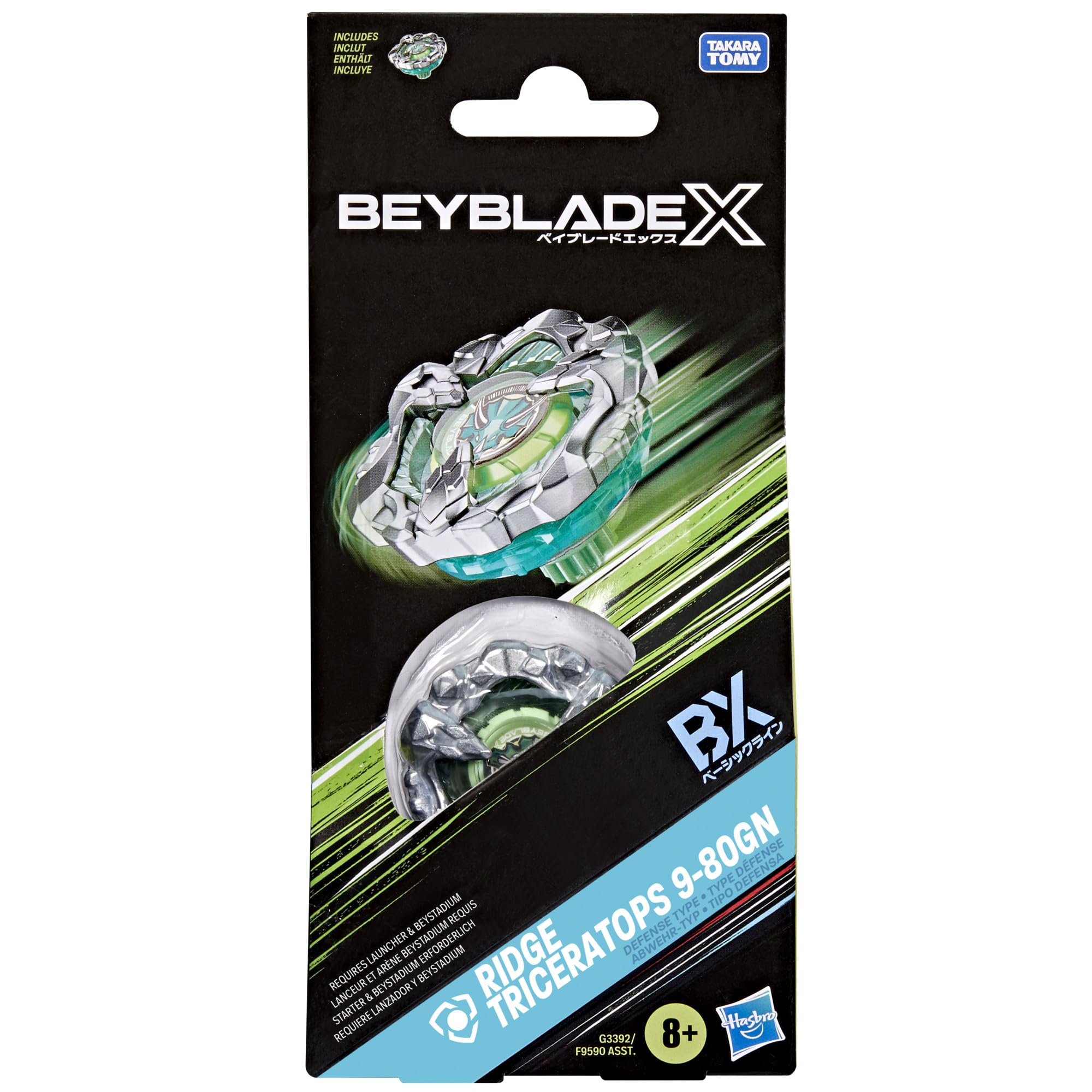 Pakiet rozszerzający Beyblade X Ridge Triceratops 9-80GN z bączkiem Takara Tomy rodzaju: defensywa, bączki do gry bitewnej, wiek: od 8 lat