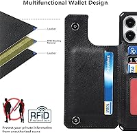 Vista 3 de iCoverCase Funda compatible con iPhone 13 Pro Max con tarjetero para mujer, bloqueo RFID en relieve de piel sintética con correa de muñeca de 6.7