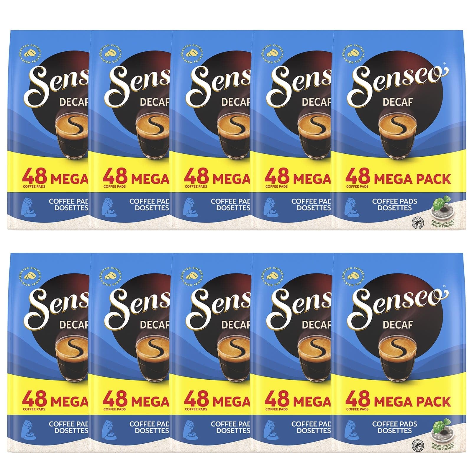 Senseo Kawa w saszetkach Décafé / bezkofeinowa, bogaty aromat, intensywny i zrównoważony, kawa, nowy design, 10 sztuk, 10 x 48 saszetek
