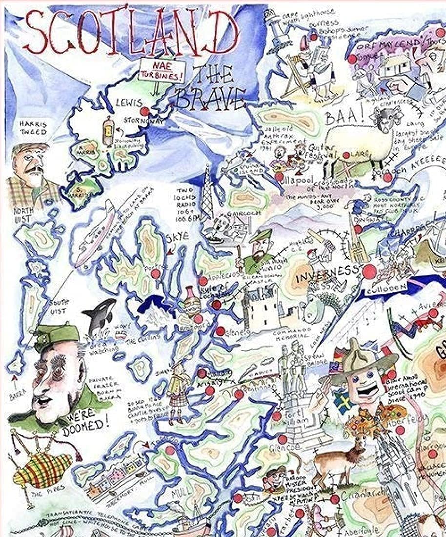 1000 Piece Jigsaw Puzzle - Comical Map of Scotland Artwork by Tim Bulmer - Comical 1000 Piece Puzzles for Adults Colorful Jigsaw Puzzle 66cm X 50cm Funny Jigsaw Puzzles