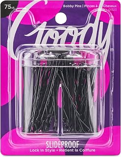 Goody SlideProof Bobby Pins 75 Ct Black with Magnetic Box - Secure Grip, Pain-Free Comfort for All Hair Types, Women & Men