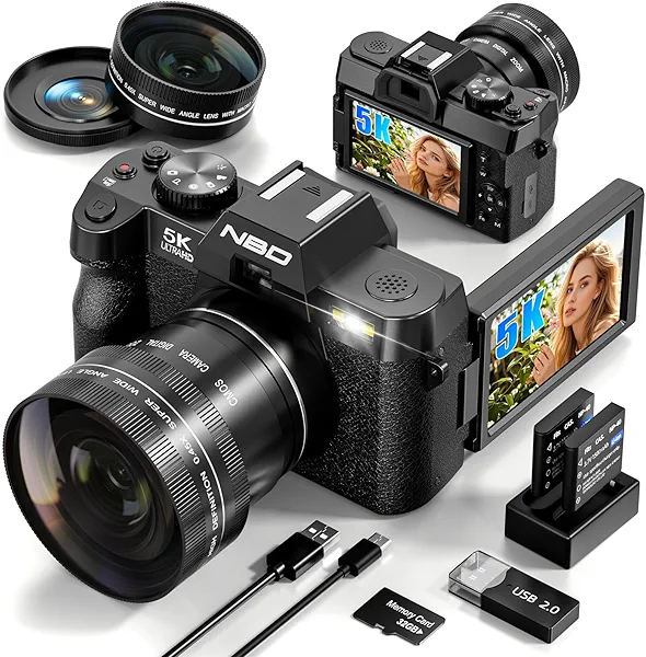 True 5K Digital Cameras for Photography 48MP - Wide-Angle & Macro Lens, WiFi, 16X Zoom Autofocus & Anti-Shake, 32GB Card, Vlogging Camera for YouTube Travel (Black)