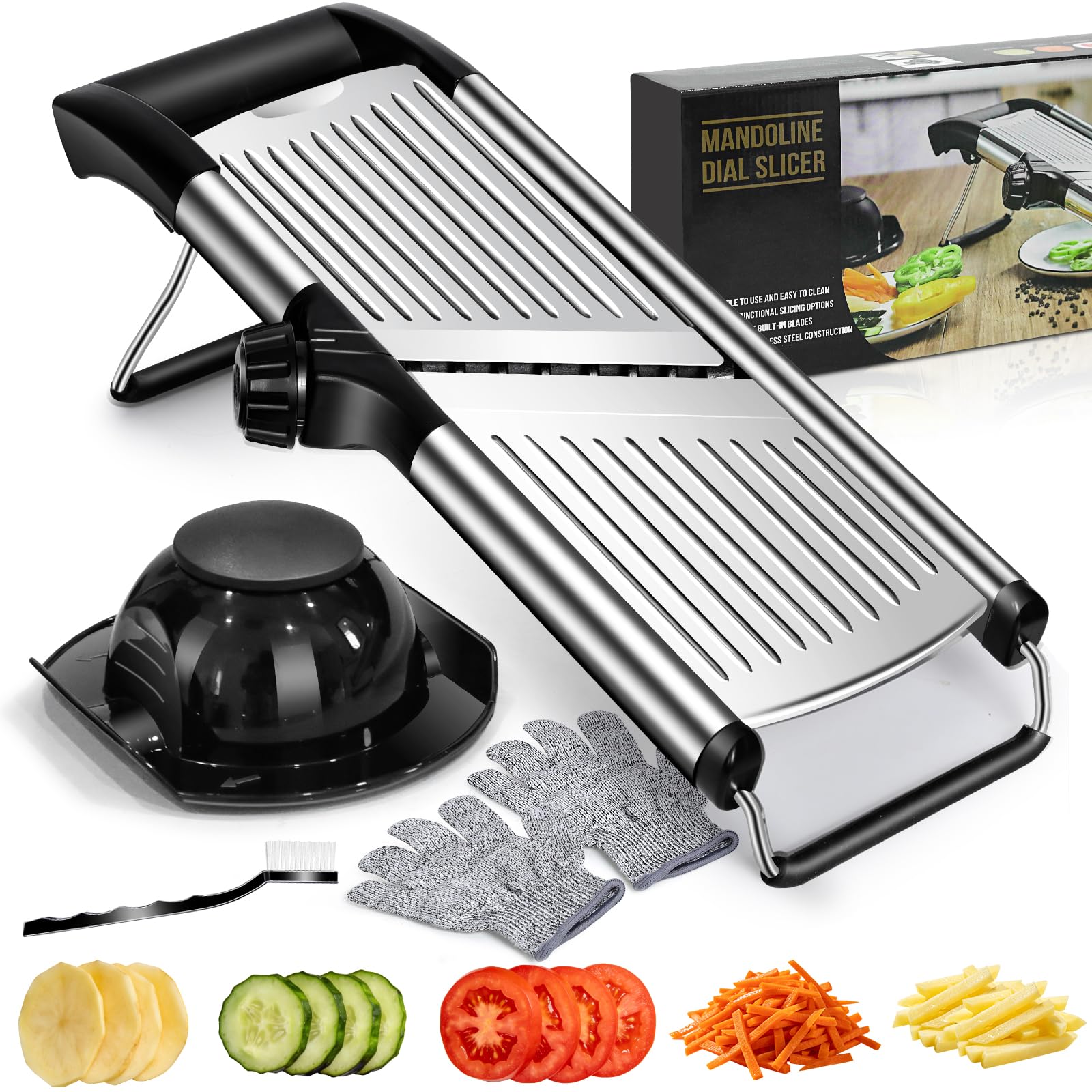 MASTERTOP Mandolina Affettatrice Professionale, Mandoline Giapponese per Verdure, Mandolina Vegetale Regolabile con Lame Affilate, Affetta Verdure Cucina in Acciaio Inox per Patate, Carote, Cipolle