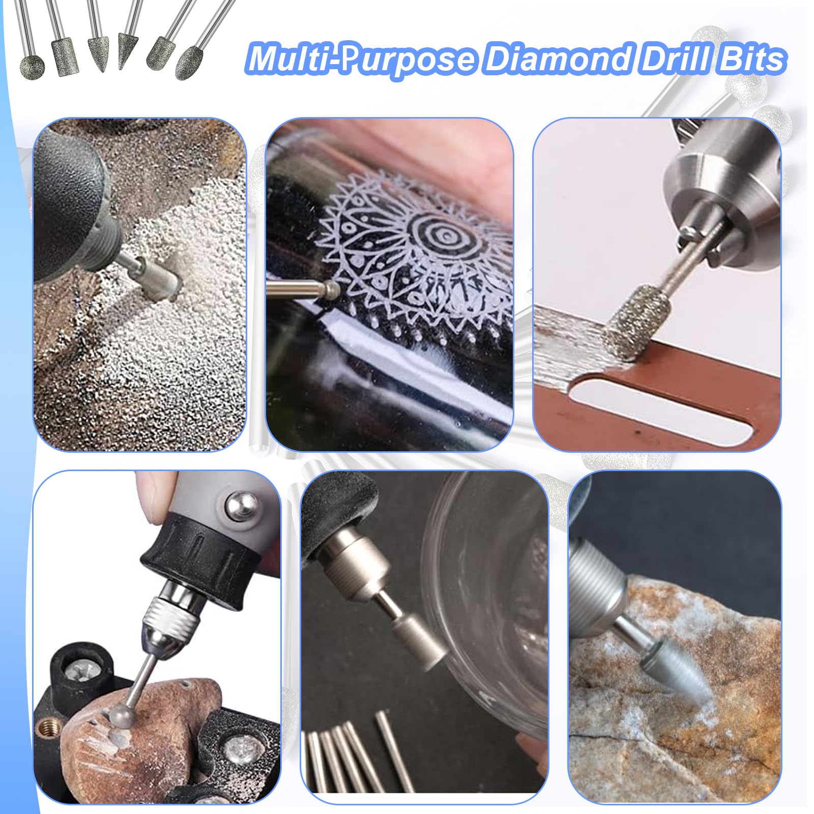 11 Embouts Diamantés Pour Sculpture Sur Pierre – Tige 1/8", Compatible Dremel, Le Kit Créatif !