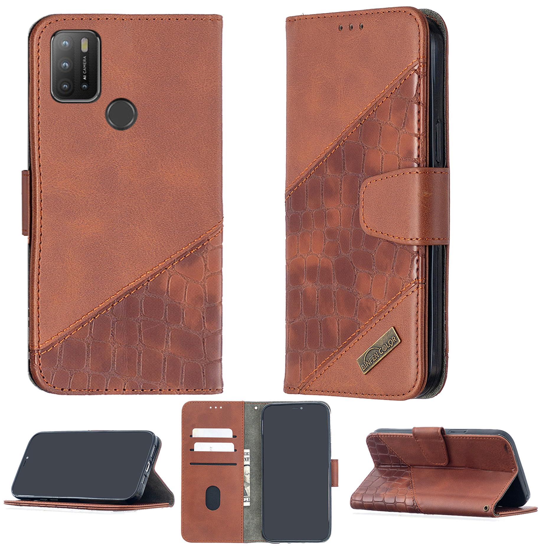 Case for HTC Wildfire E2 Play Case Compatible with HTC Wildfire E2 Play Phone Case Cover Flip Stand Cover Stitching Style Wallet Case Brown