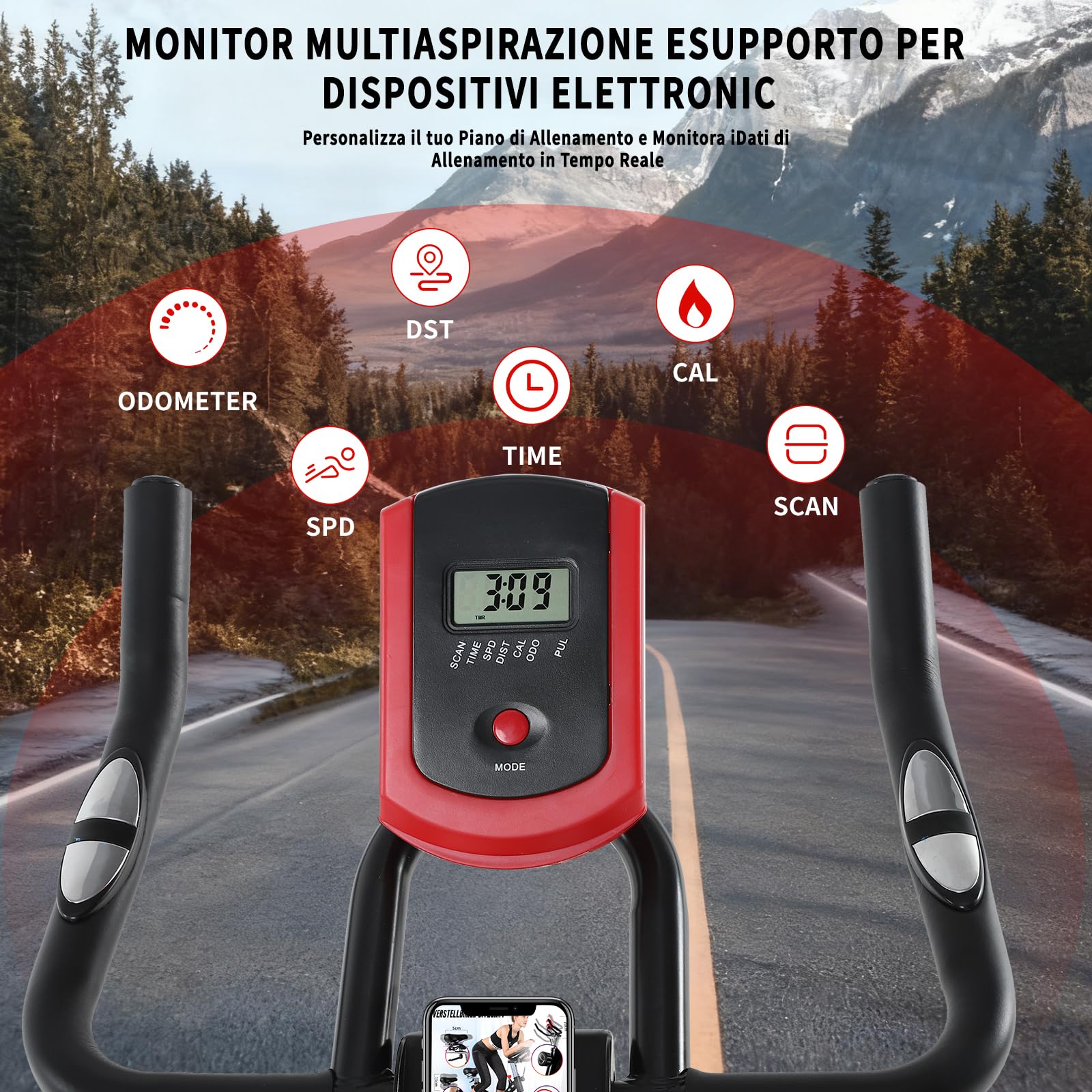 ISE Cyclette da Casa con Resistenza Regolabile, Cyclette per Casa Professionale con Schermo LCD Supporto per Smartphone Exercise Bike per Palestra a Casa