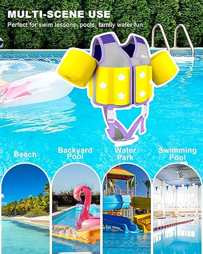 Miniatura 9 de Flotadores de piscina para niños de 1-2-3-5-7-9 años, chaleco de natación para niños pequeños de 20-30-50-70 libras, cómoda chaqueta flotante para