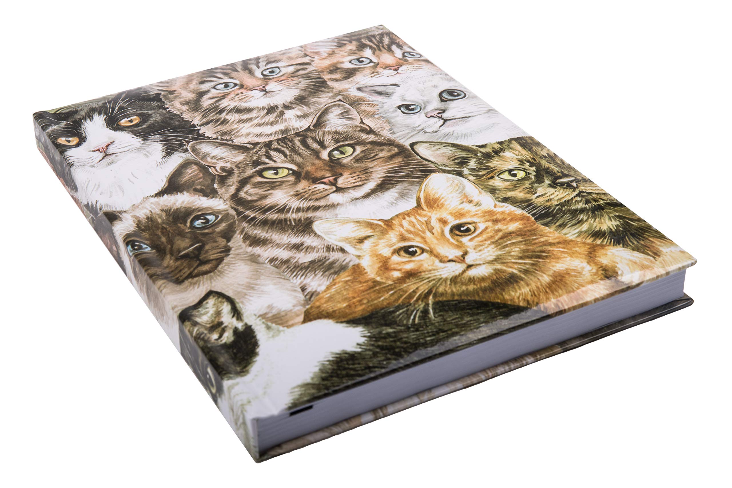 Maturi A5 Padded Cover Notebook, Cats Montage Watercolour with Silver Foil Detailing and Gloss Finish