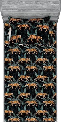 Miniatura 15 de Ambesonne Geometric Fitted Sheet & Pillow Sham Set, Minimalist Vibe Retro Pattern of Waves and Circles Scandinavian, Decorative Printed 3 Piece Pale