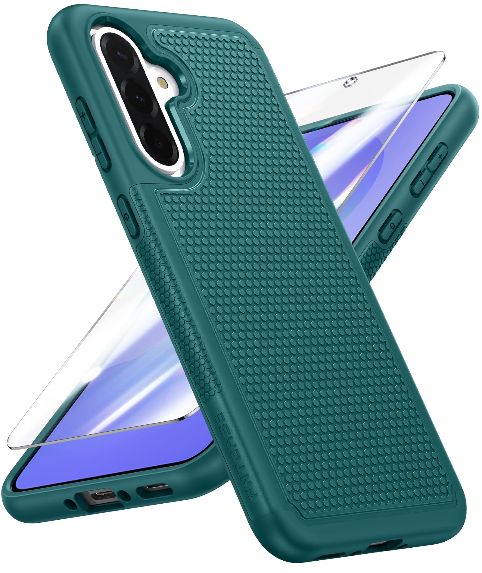 FNTCASE for Galaxy A36-5G Phone Case: Samsung Dual Layer Non Slip Cover | With Screen Protector, Military Grade Shockproof Drop Protection, Matte Textured Protective Cases for Daily Use, Green