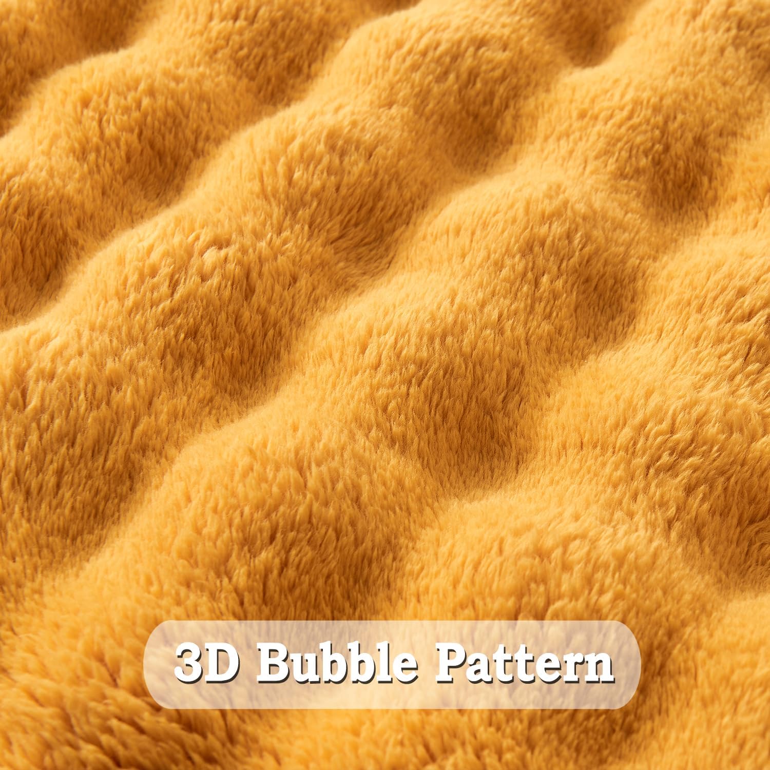 Wajade Soft Fleece Throw Blanket for Couch, 60x80 Inches 3D Bubble Decorative Cozy Fuzzy Flannel Blanket, Lightweight Warm Blanket for Bed Office, Mustard Yellow - Image 5