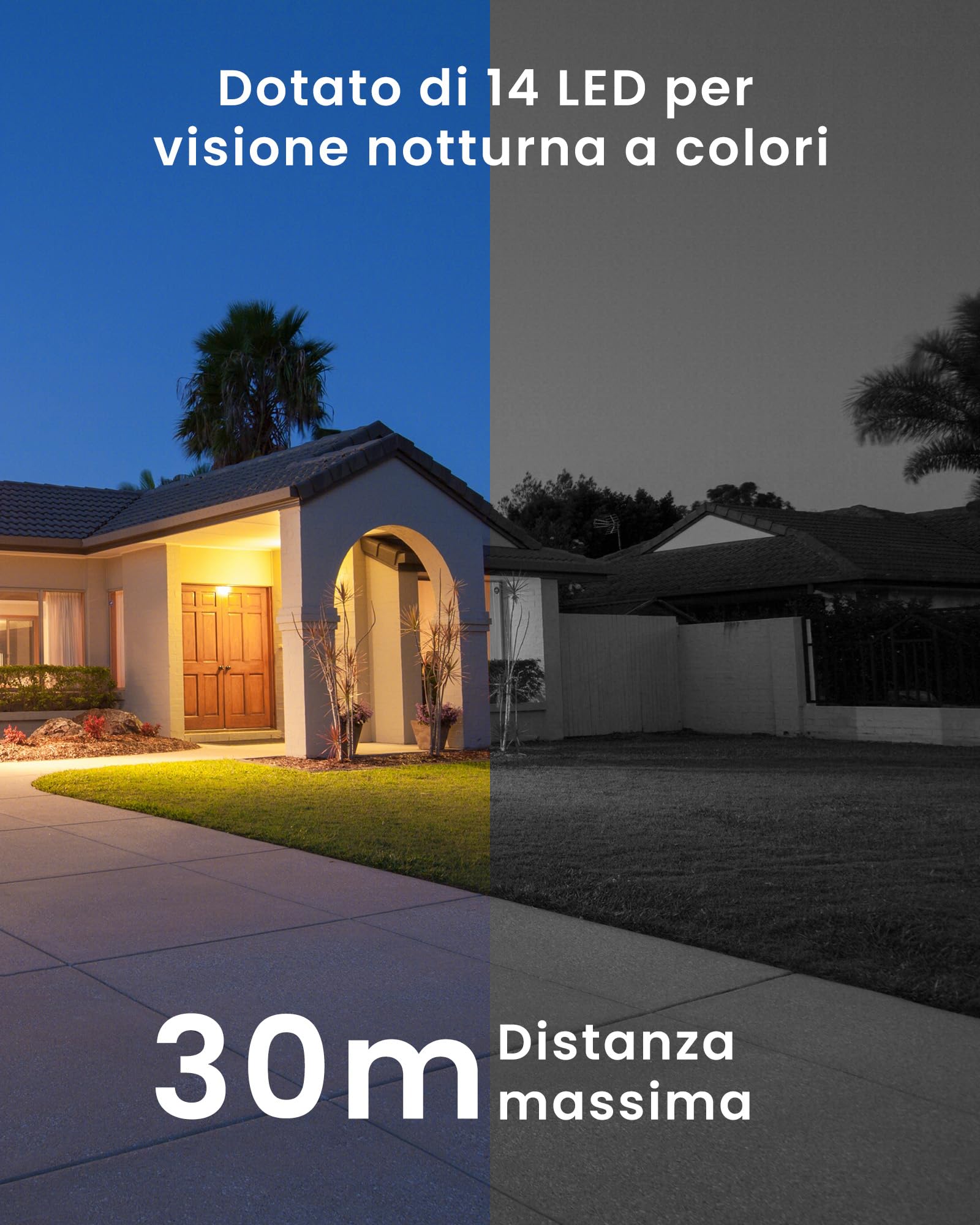 ANBIUX Telecamera Wi-Fi Esterno,Doppio Obiettivo 2K,2.4/5Ghz,Ethernet,360°PTZ,Visione Notturna,Audio Bidirezionale,Rilevamento Persone,Cavo per patii/giardini/garage,IP66