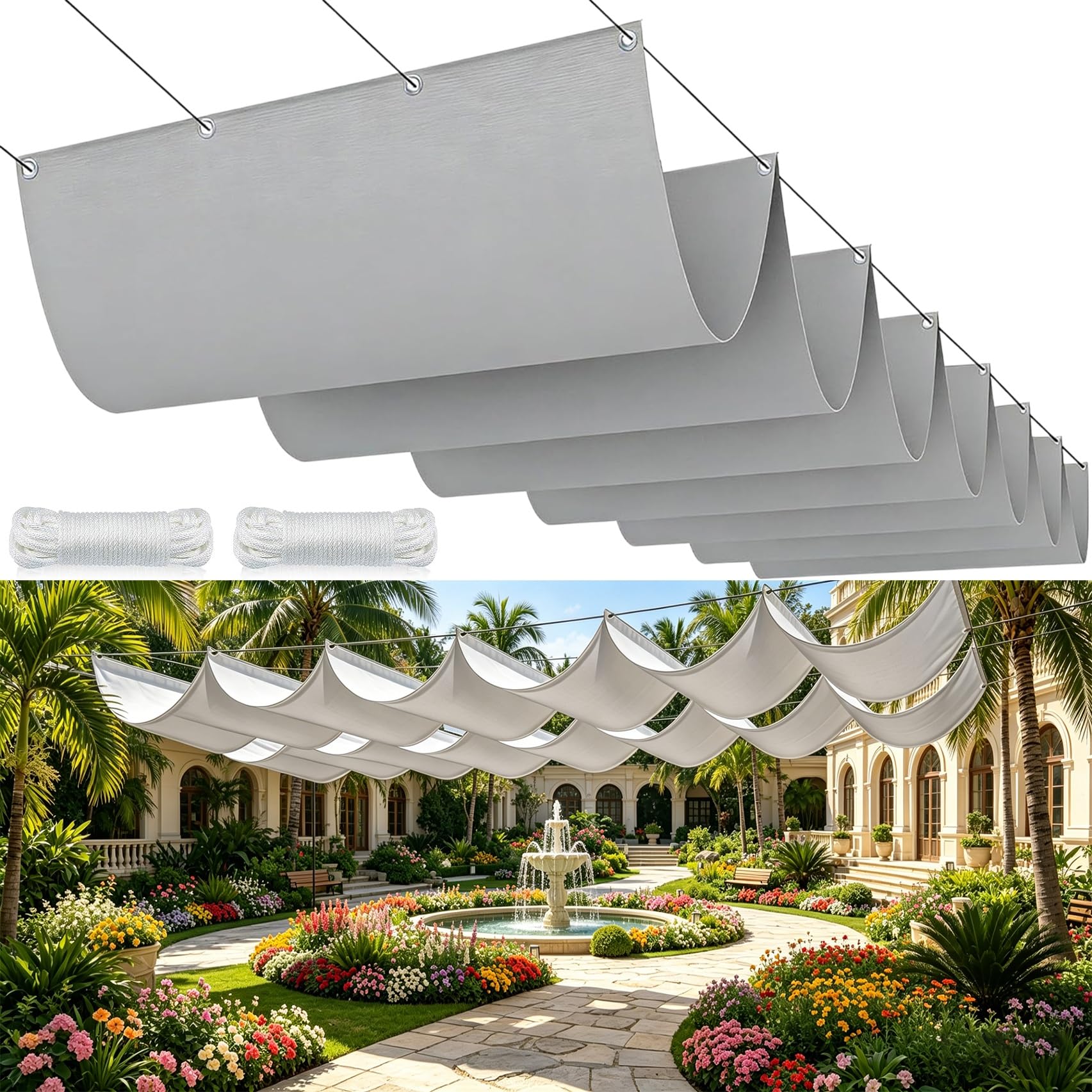 Voile d'ombrage rétractable gris clair anti-UV imperméable pour se protéger du soleil