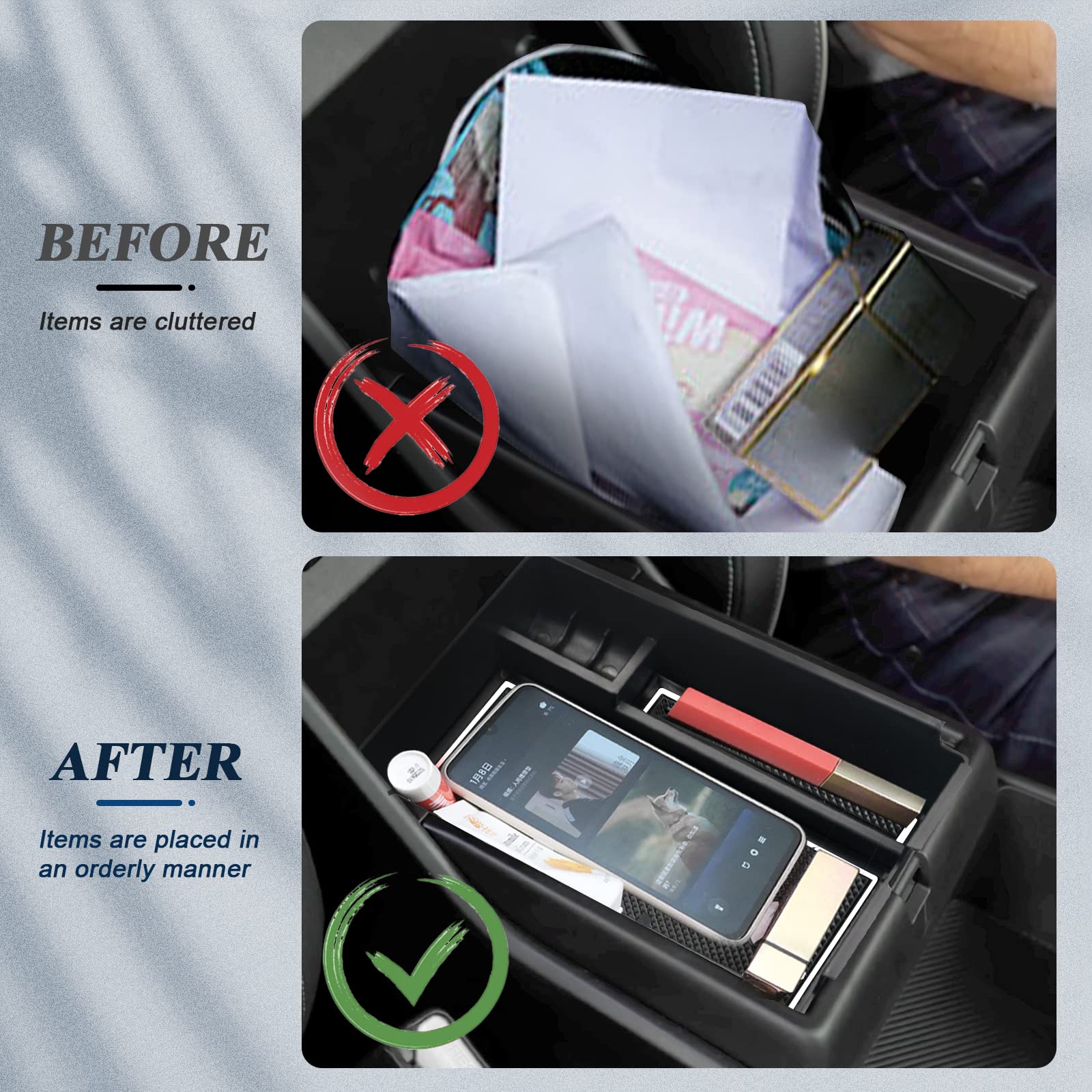 BIBIBO Organizer Per Console Centrale Kia Sportage NQ5 2022-2023 – Portaoggetti Bracciolo In ABS Con Tappetino Antiscivolo