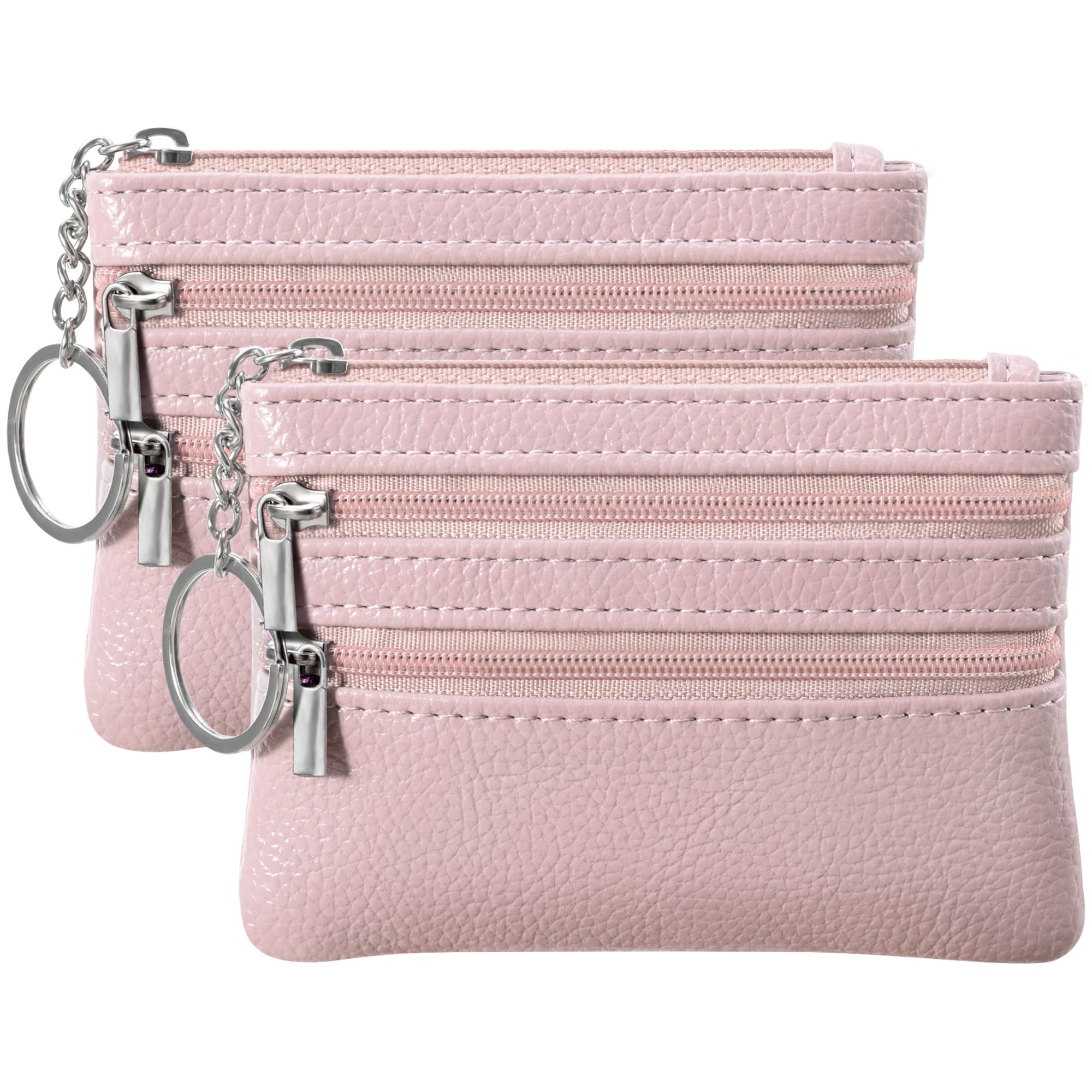 Chelmon 2 Pack Coin Purse Pouch Change Card Holder Small Wallet with Keychain for Women and Men (Pink &amp; Pink)