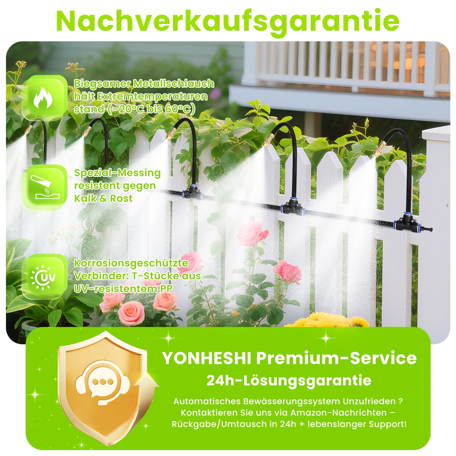 Sistema di irrigazione, irrigazione a 360°, a risparmio energetico, per giardino, serra, balcone, giardino, aiuola rialzata e fioriera (tubo 20 m)