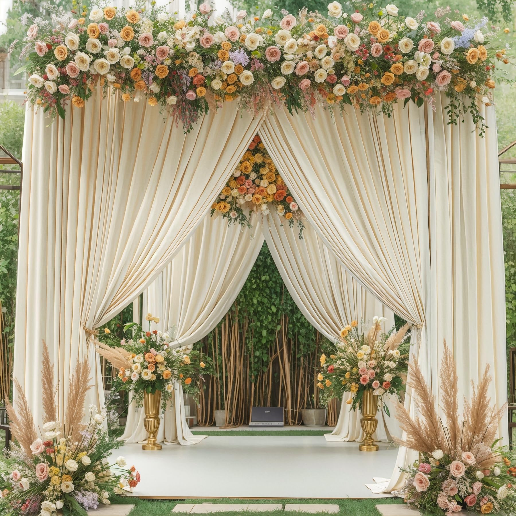 4 Panels Beige Backdrop Curtain for Wedding Parties Wrinkle Free Beige Photo Curtains Backdrop Drapes Fabric Decoration for Baby Shower Photoshoot 20ft(W) x 10ft(H)