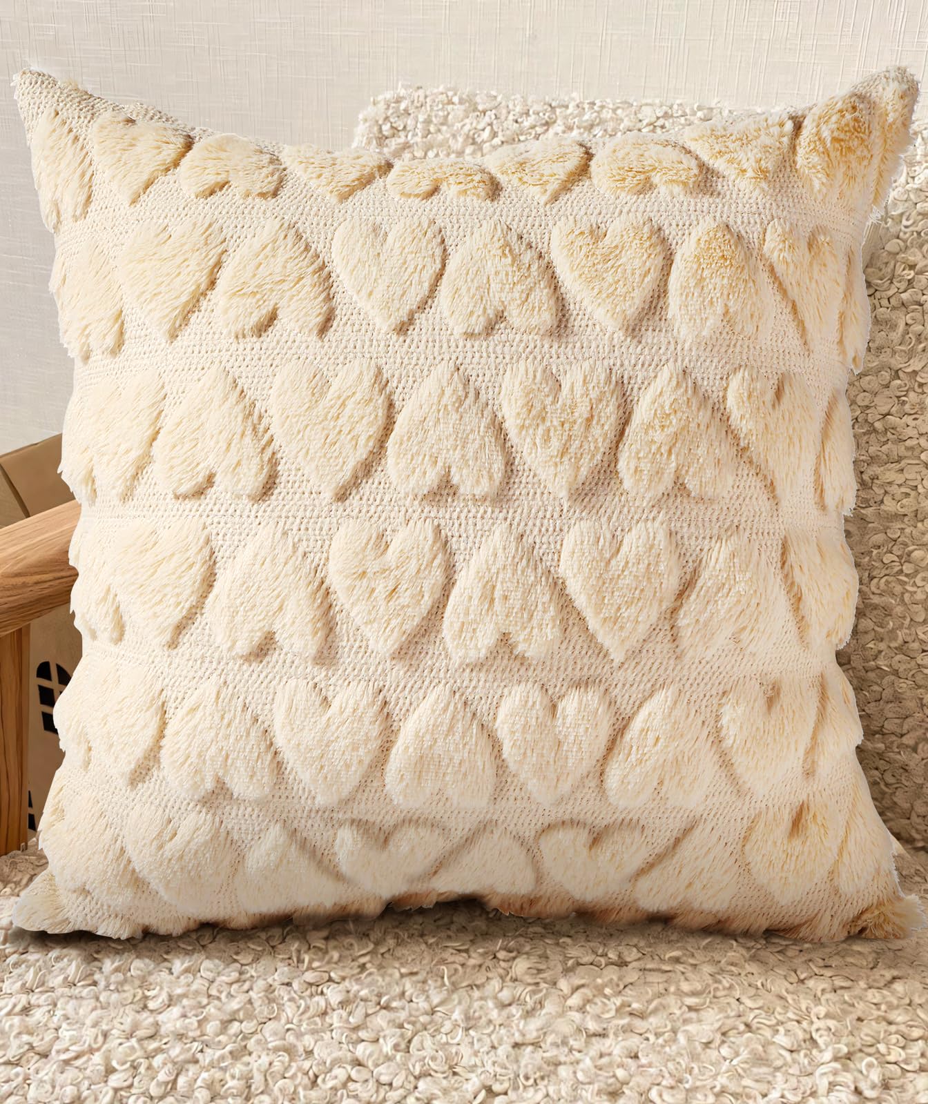 Kokaaee 18x18 Throw Pillow Cover - Fluffy Plush Decorative Pillow Cover with Zipper Aesthetic Cute Design Soft Cozy Throw Pillowcase for Living Room