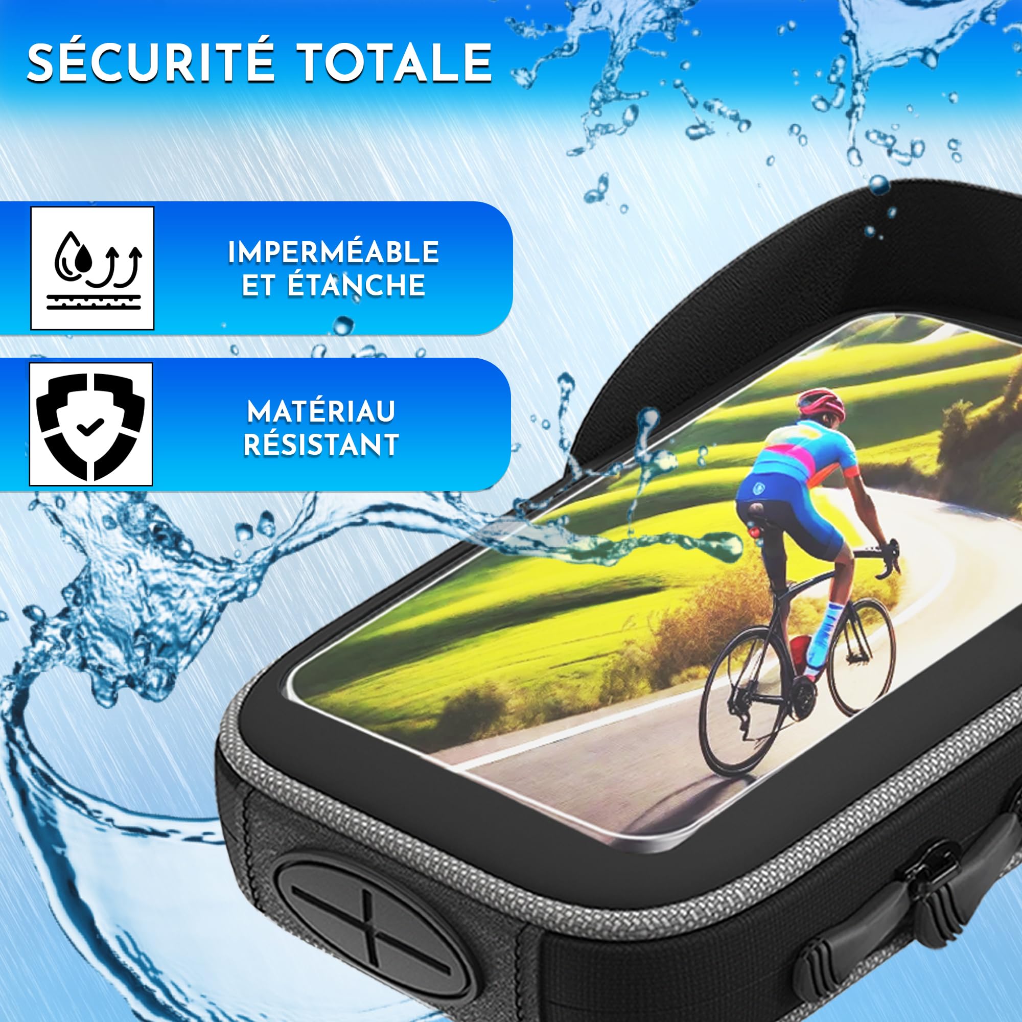 Sacoche Cadre Velo Coque Etanche pour Telephones Portables jusqu'a 7,5" Installation Facile et acces Rapide