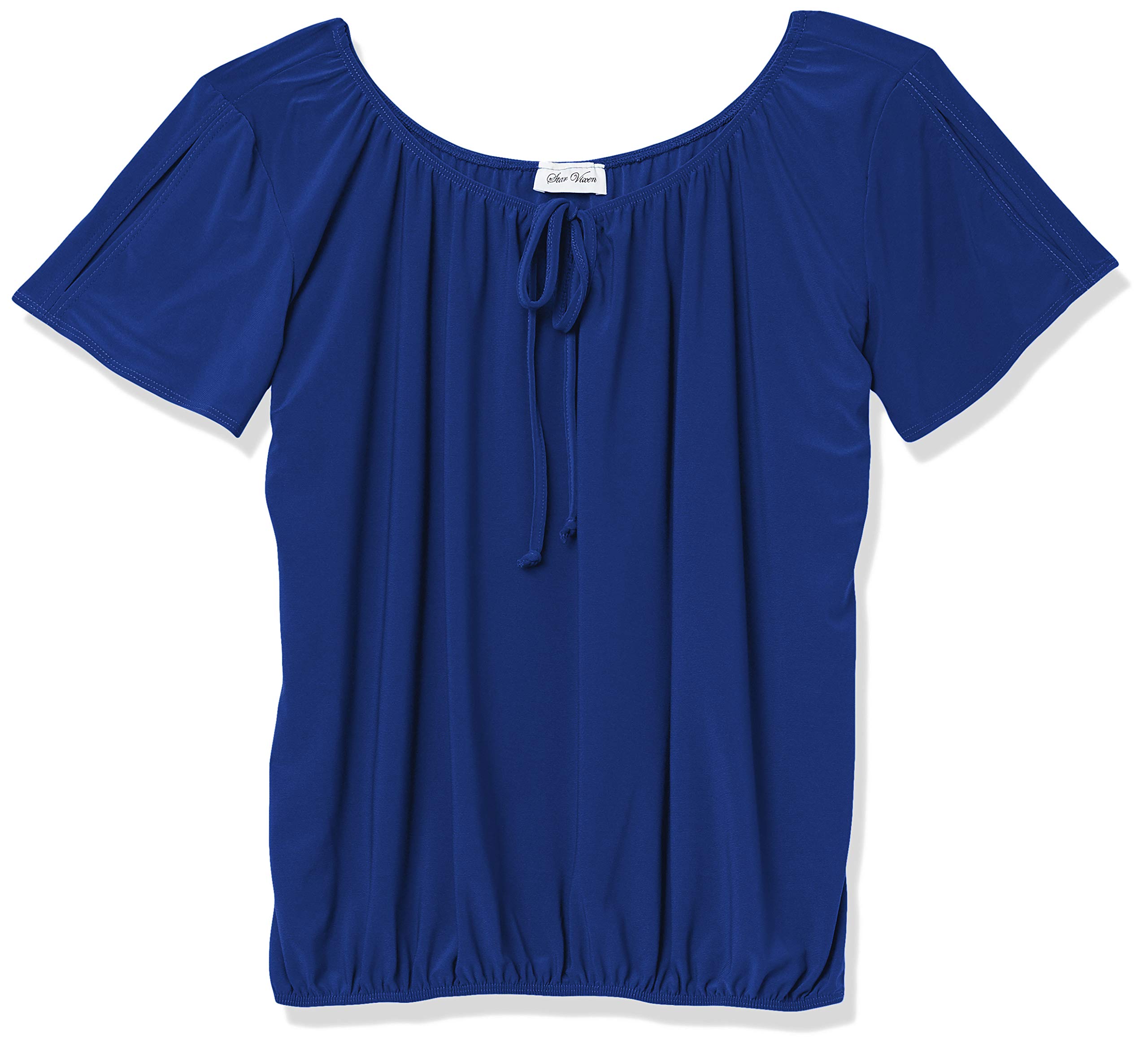 Star Vixen Women's Slit Sleeve Peasant Top Blouse, Royal, Large