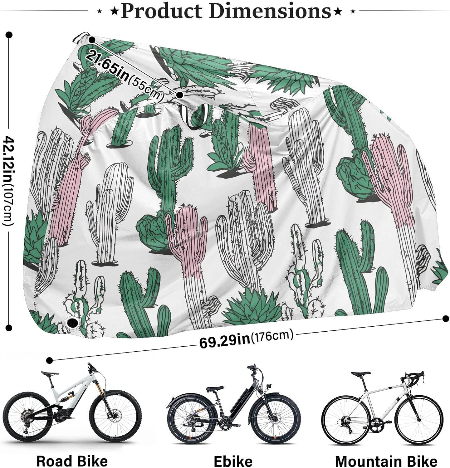 ALAZA Cactus Cacti Hand Drawn Bike Cover Waterproof Outdoor Ebike Bicycle Covers Tarp Protection for 1/2 Bikes, Sun UV Dust Wind Proof