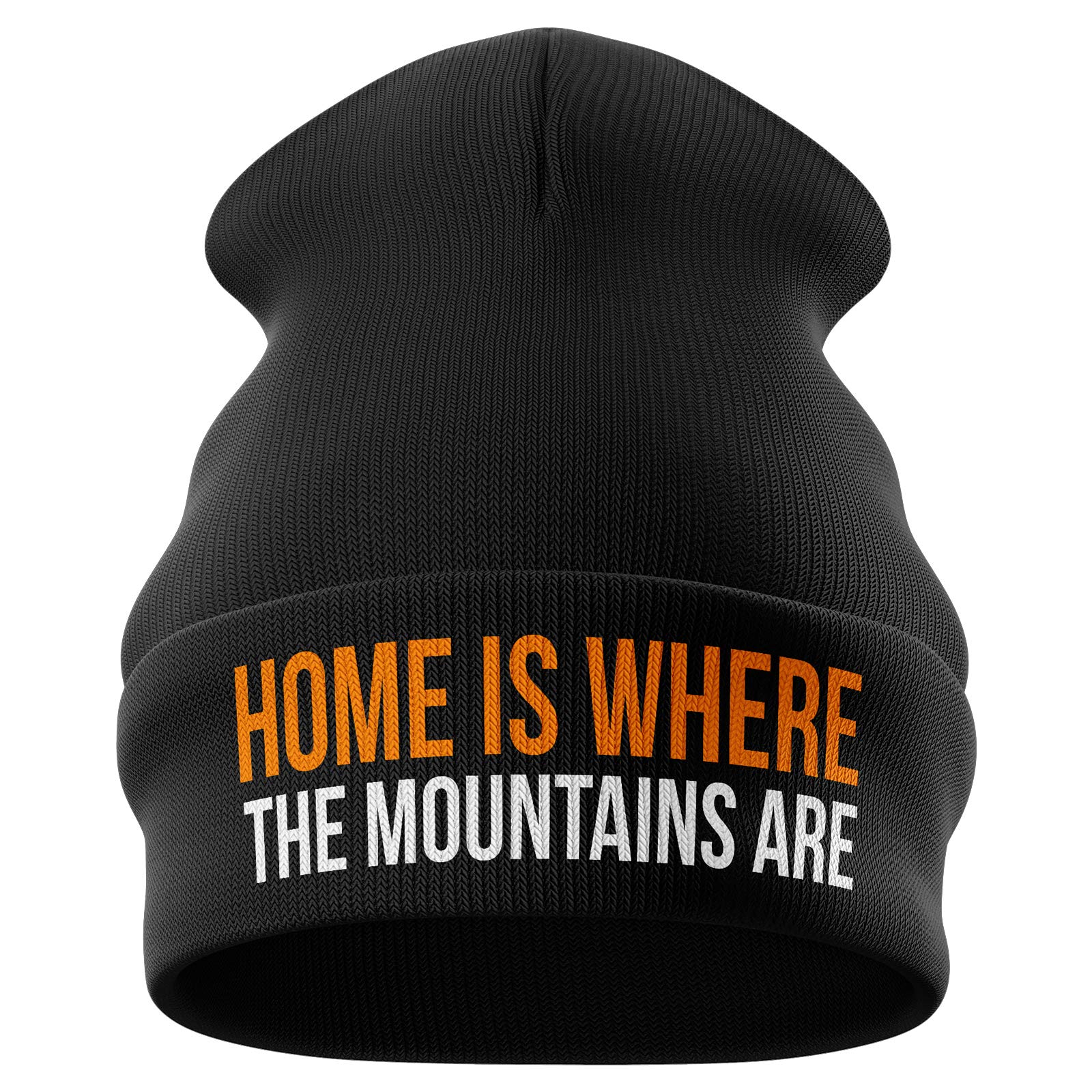 Skiing Gifts - Home is Where The Mountains are - Funny Ski Beanie Hat Skiing Accessories Winter Hat Ski Hat - Mens Gifts (Black)