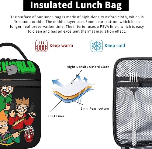 Miniatura 4 de GLGFAS Eddsworld - Lonchera aislada de gran capacidad, a prueba de fugas, con cremallera, bolsillo de red externo, para oficina, viajes, trabajo