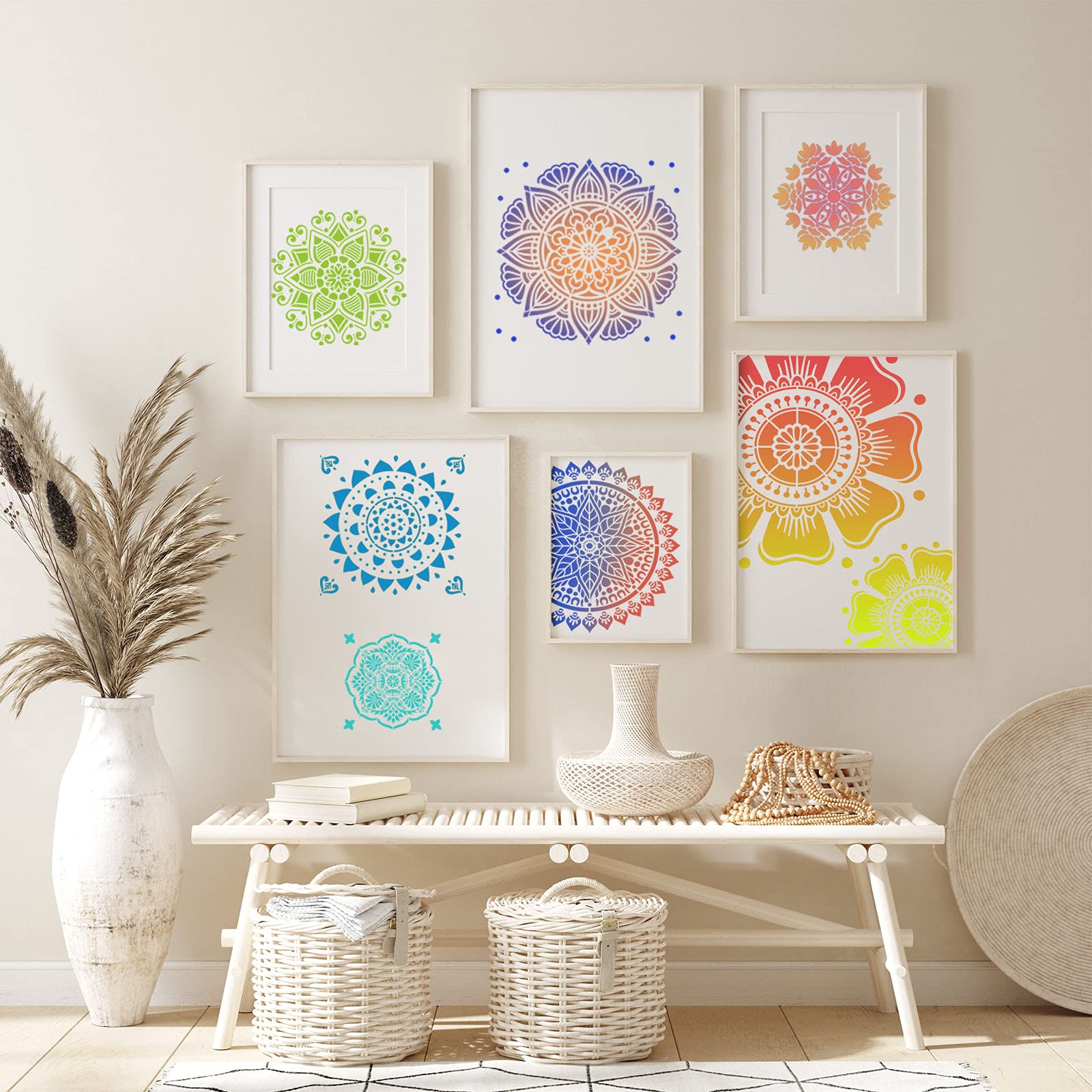 Zonon 12 Pieces Large Mandala Stencil Reusable Stencil Laser Cut Painting Template For Wall Tile Floor Fabric Furniture Painting,12 Styles,3 Sizes (Delicate Style) 2