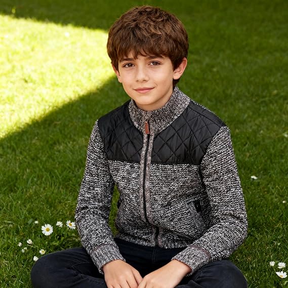 Lamgool Boys Cardigan Sweater Full Zip Knitted Thicken Coat with Soft Fleece Lining for Fall Winter