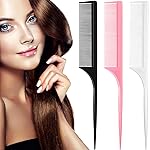 Leinuosen 3 Pack Rat Tail Combs Fine Tooth Parting Tip for Women Carbon Fiber Heat Resistant Anti Static Teasing for Back Combing Root Teasing Adding Volume Evening Styling(Black, Pink, White)