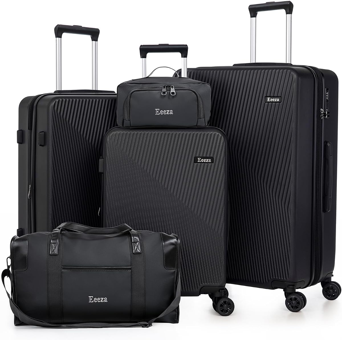 5 Piece Hardshell Luggage Set Spinner Wheels 20/24/28" Black