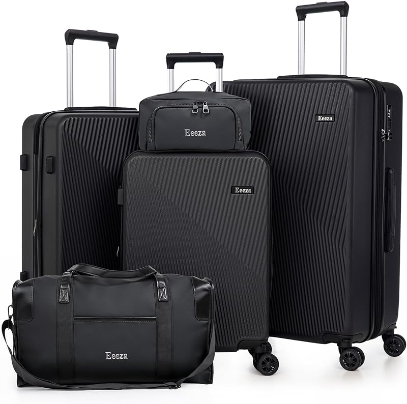 5 Piece Hardshell Luggage Set Spinner Wheels 20/24/28" Black