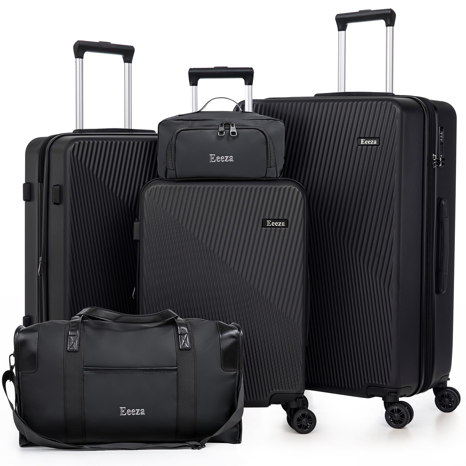 5 Piece Hardshell Luggage Set TSA Lock Spinner Wheels Black | 20/24/28" ABS Suitcases with Detachable Wheels,Water Repellent Exterior,Ergonomic Grip for Daily Long Distance Travel