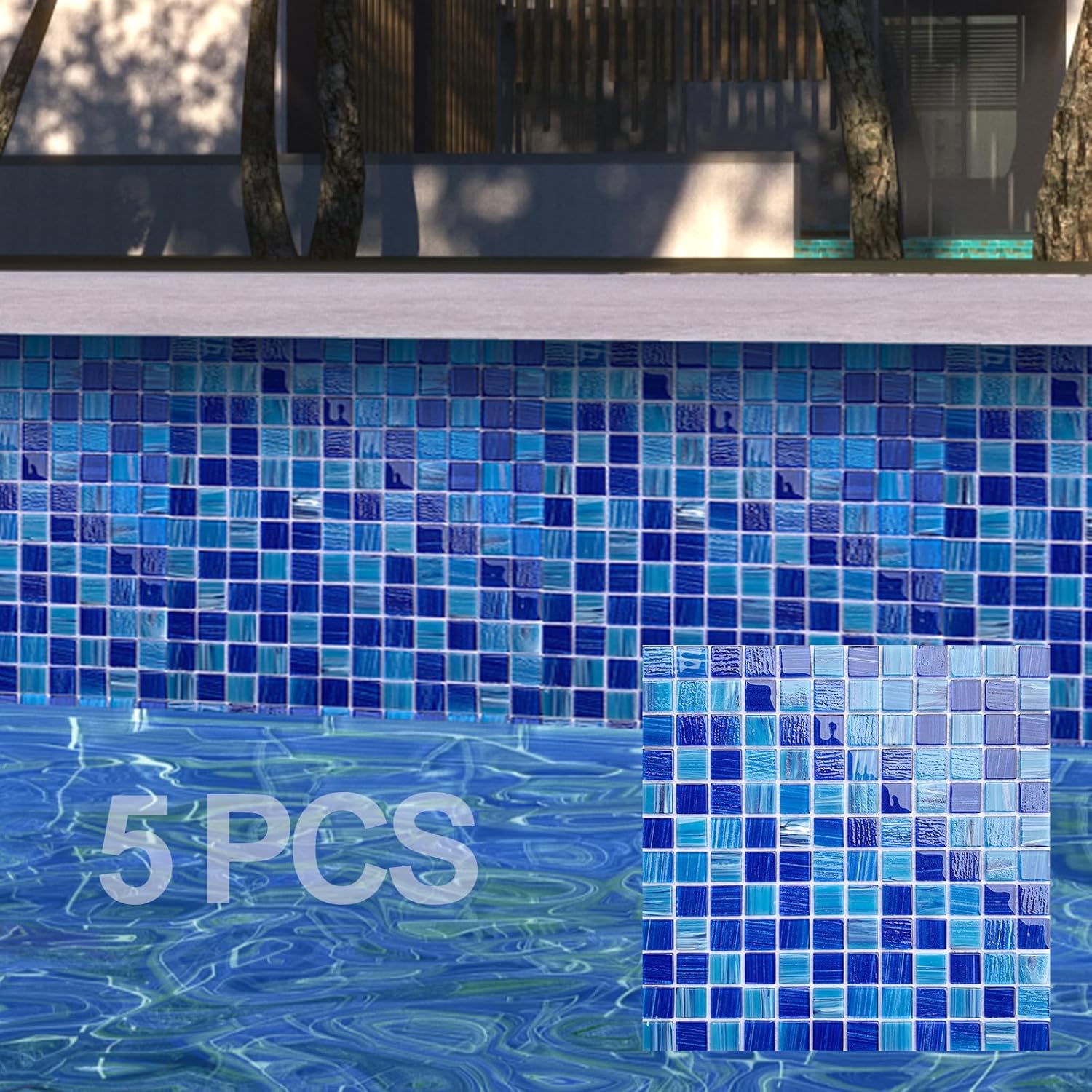 LSDECO 5 Sheets Glass Mosaic Tiles Backsplash, Pool Tiles, 12" x 12" Kitchen Backsplash Tile, Glass Tiles for Bathroom Border Shower Wall (5 Sq.Ft Cobalt Blue)