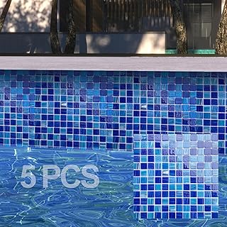 LSDECO 5 Sheets Glass Mosaic Tiles Backsplash, Pool Tiles, 12