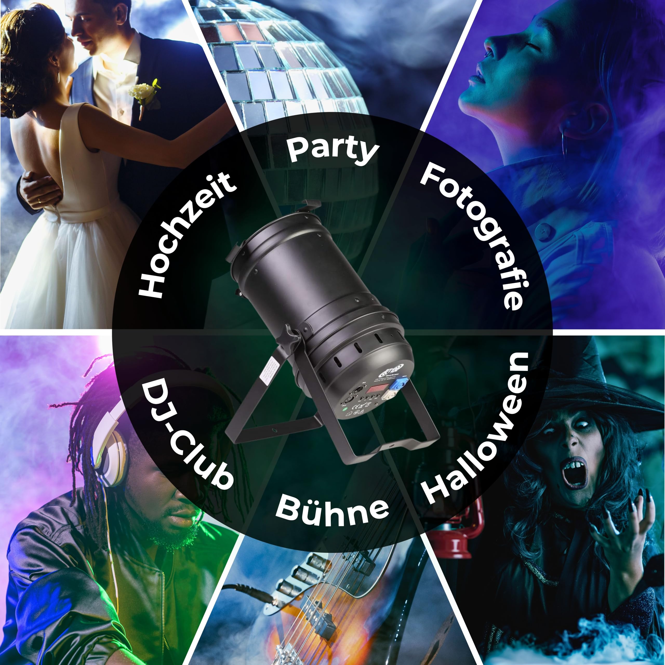 ETEC Professional LED PAR 64 COB 3000K 200W Zoom Scheinwerfer Theater Stufenlinse Spot warmweiß Bühne Kanne Show Event DJ Licht